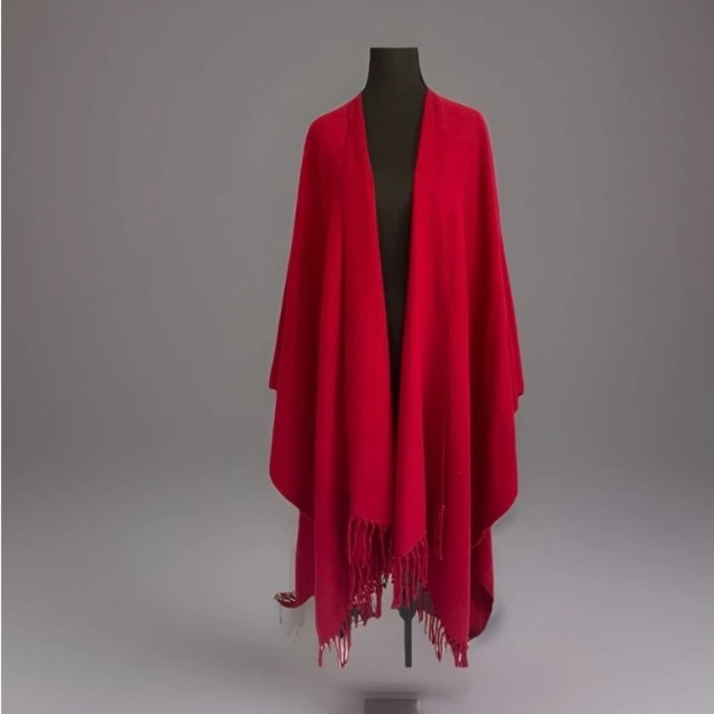 Elegant Red Shawl with Fringe